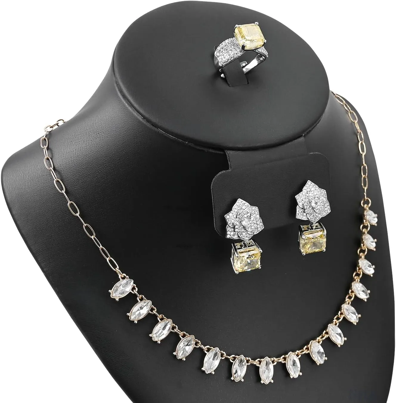 MOOCA 3 Pcs Set Black PU Faux Leather Combination Display Jewelry Stand Bust for Necklaces, Earrings, Rings, Jewelry Display For Vendors