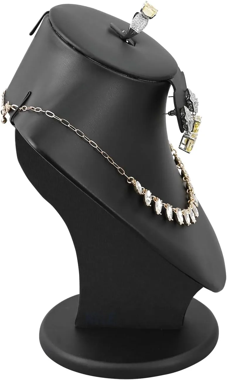 MOOCA 3 Pcs Set Black PU Faux Leather Combination Display Jewelry Stand Bust for Necklaces, Earrings, Rings, Jewelry Display For Vendors