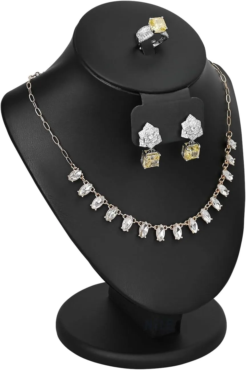 MOOCA 3 Pcs Set Black PU Faux Leather Combination Display Jewelry Stand Bust for Necklaces, Earrings, Rings, Jewelry Display For Vendors