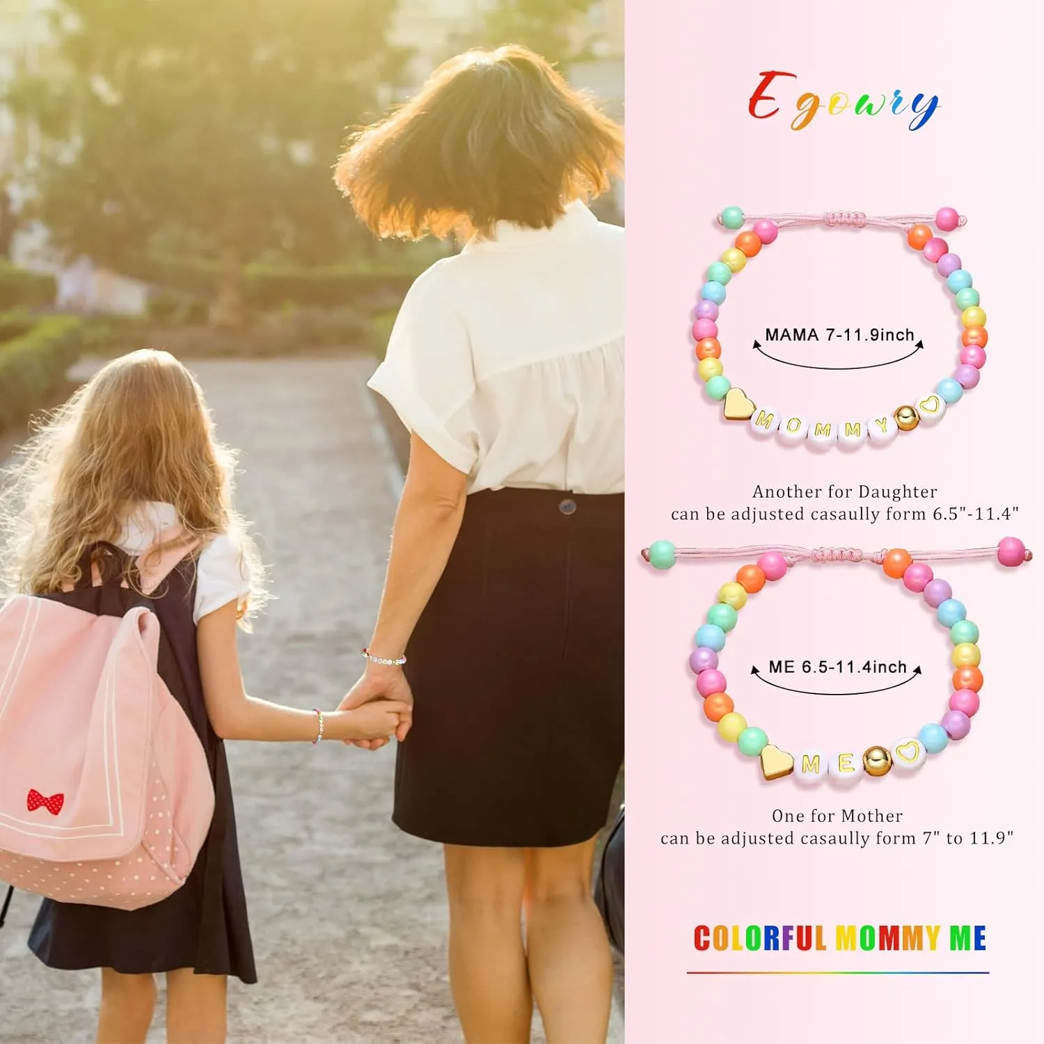 Mother Daughter Bead Bracelet Set for 2, Mommy and Me Matching Bead Bracelet, Mama and Mini Matching Heart Bracelets for Mom Daughter Valentines Mother's Day Gift