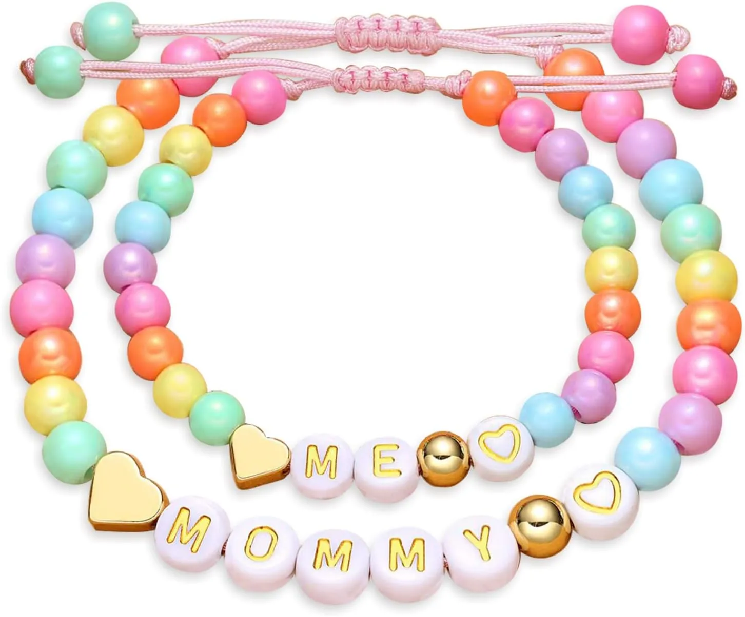 Mother Daughter Bead Bracelet Set for 2, Mommy and Me Matching Bead Bracelet, Mama and Mini Matching Heart Bracelets for Mom Daughter Valentines Mother's Day Gift