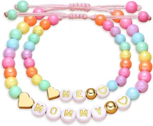 Mother Daughter Bead Bracelet Set for 2, Mommy and Me Matching Bead Bracelet, Mama and Mini Matching Heart Bracelets for Mom Daughter Valentines Mother's Day Gift