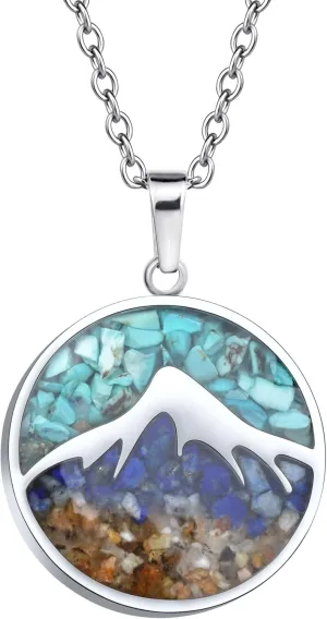 Mountain Necklace for Women, Stainless Steel Pendant Necklace in Turquoise Sodalite Stone Chips, Dainty Nature Necklaces Jewelry for Skiers, Hikers, Campers, Climbers and Nature Lovers