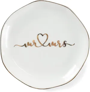 Mr.& Mrs Wedding Ring Dish-Jewelry Dish Tray-Ceramic White