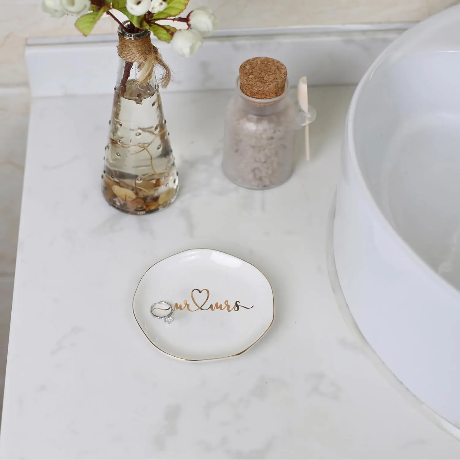 Mr.& Mrs Wedding Ring Dish-Jewelry Dish Tray-Ceramic White