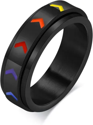 Nanafast Stainless Steel Rainbow Spinner LGBT Pride Ring for Gay & Lesbian - Love is Love LGBTQ Anxiety Ring for Women Men