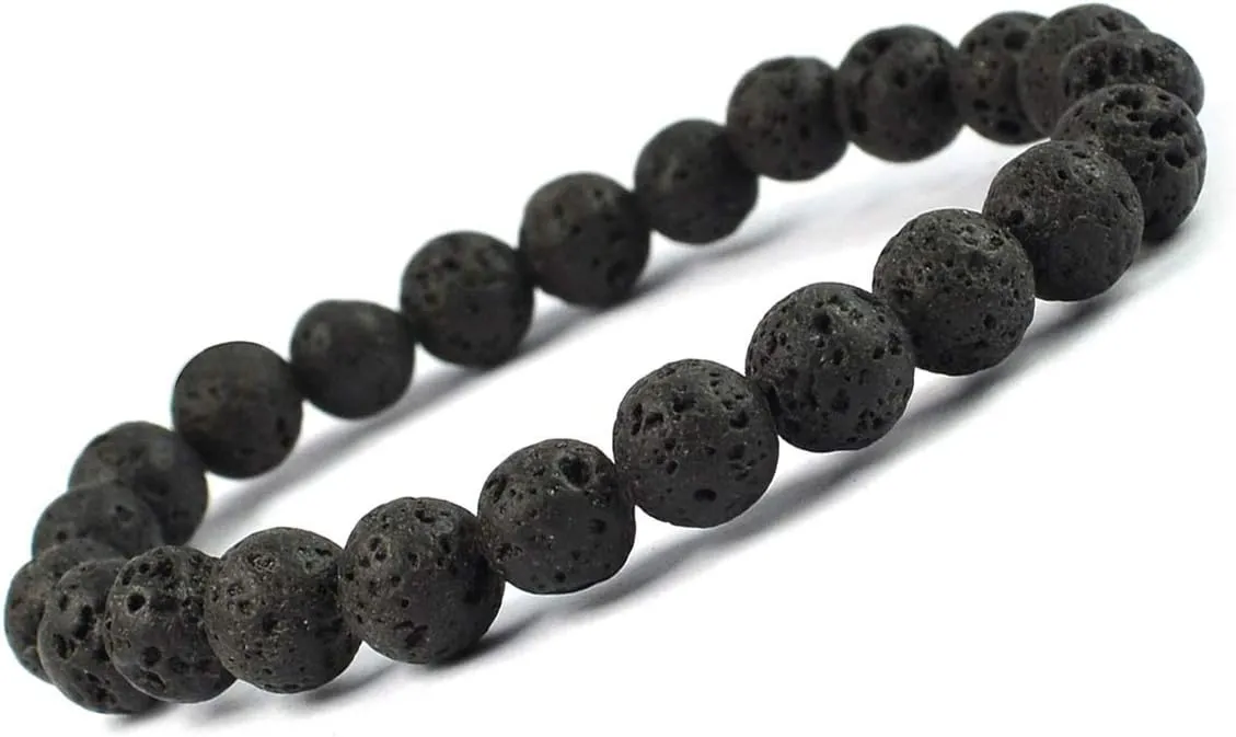 Natural Crystal Bracelet 8mm Round Bead Adjustable Healing Black Lava/Tiger Eye Stone Stretch Healing Spiritual Bracelets Gift for Women Men Unisex Positive Energy Protection