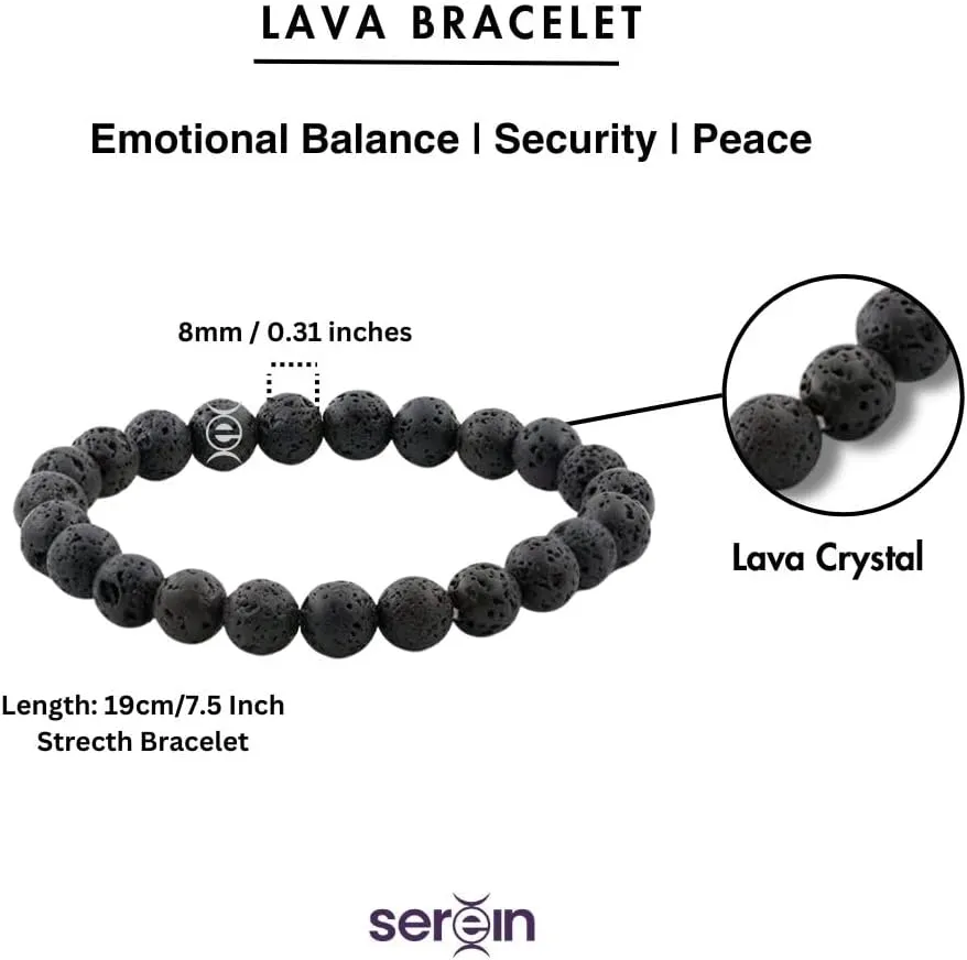 Natural Crystal Bracelet 8mm Round Bead Adjustable Healing Black Lava/Tiger Eye Stone Stretch Healing Spiritual Bracelets Gift for Women Men Unisex Positive Energy Protection