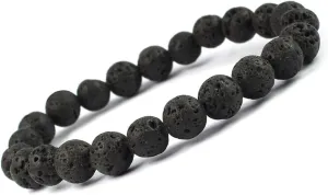 Natural Crystal Bracelet 8mm Round Bead Adjustable Healing Black Lava/Tiger Eye Stone Stretch Healing Spiritual Bracelets Gift for Women Men Unisex Positive Energy Protection