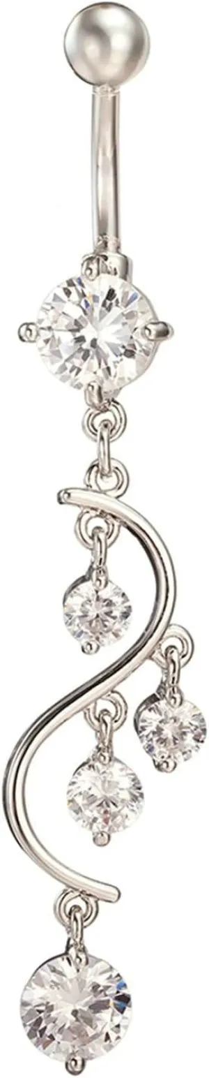 Navel Rings for Women Stainless Steel, CZ Cute Navel Rings for Women S Shape Flower Silver Navel Rings
