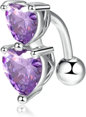 Navel Rings for Women Stainless Steel, CZ Rose Gold Navel Rings for Women Two Heart Shape Silver Belly Rings
