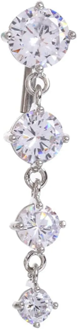 Navel Rings Stainless Steel, Crystal Short Navel Rings for Women Round Shaped Silver Navel Piercing