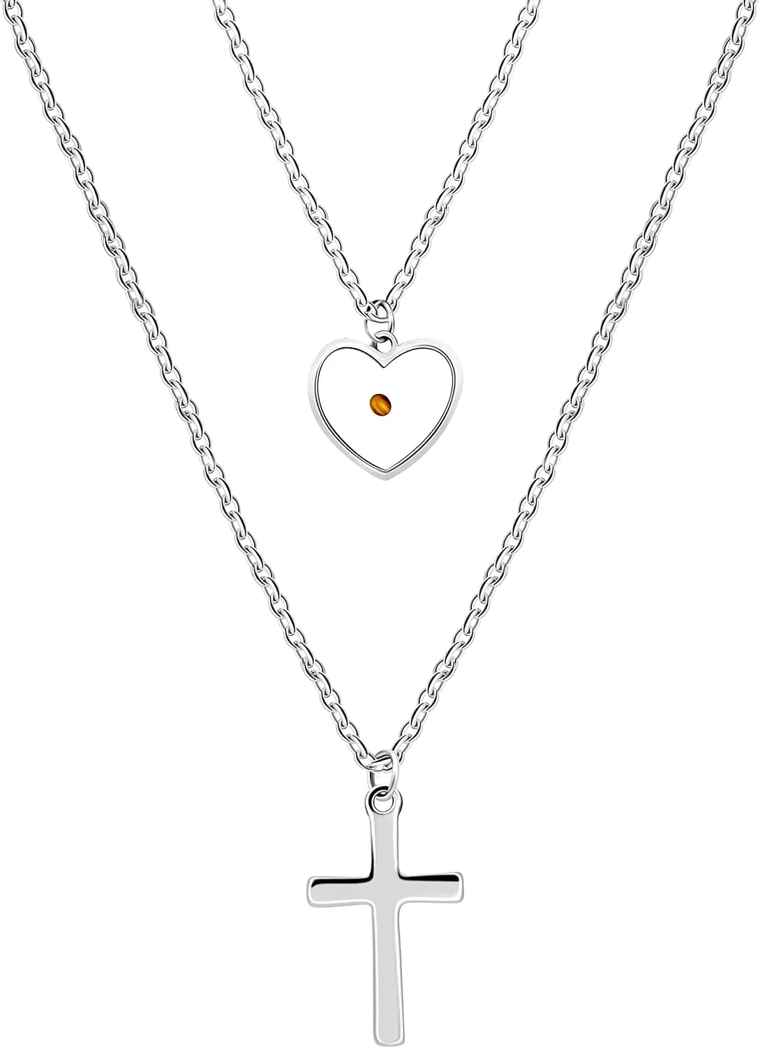 N/C Double Layer Necklace with Mustard Seed Heart/Round/V/Cross Pendant 2 Layer Necklaces for Women ZY140
