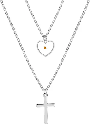N/C Double Layer Necklace with Mustard Seed Heart/Round/V/Cross Pendant 2 Layer Necklaces for Women ZY140