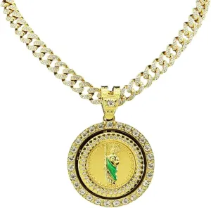 New 2025 Men'S Hip Hop Rotatable St. Jude San Judas Pendant Necklace With Cuban Chain Religious Rotation Saint Jude Idol Pendants Decoration Jewelry Commemorative Accessories Trendy Best For Gift