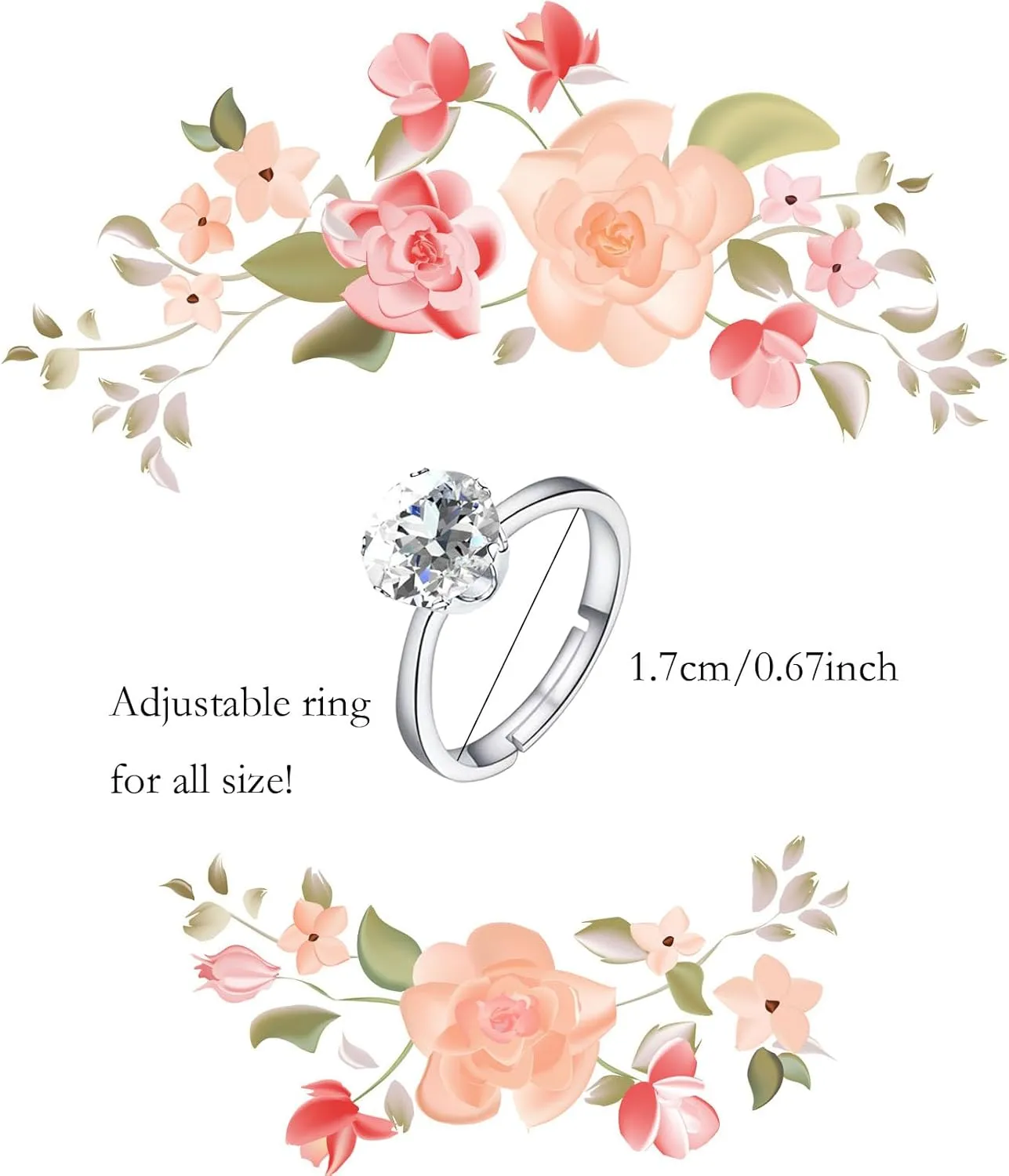 NEWITIN 50 Pieces Fake Rings Diamond Engagement Rings Silver Ring for Bridal Shower Party Game Wedding Table Decorations