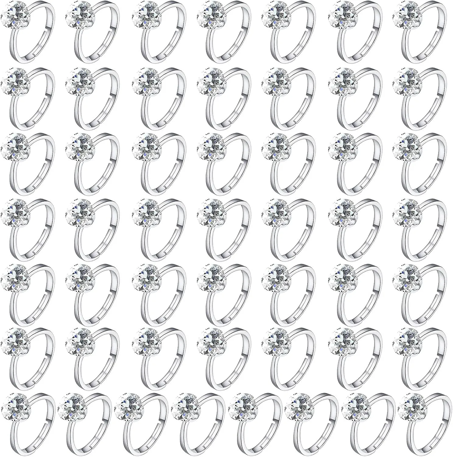 NEWITIN 50 Pieces Fake Rings Diamond Engagement Rings Silver Ring for Bridal Shower Party Game Wedding Table Decorations