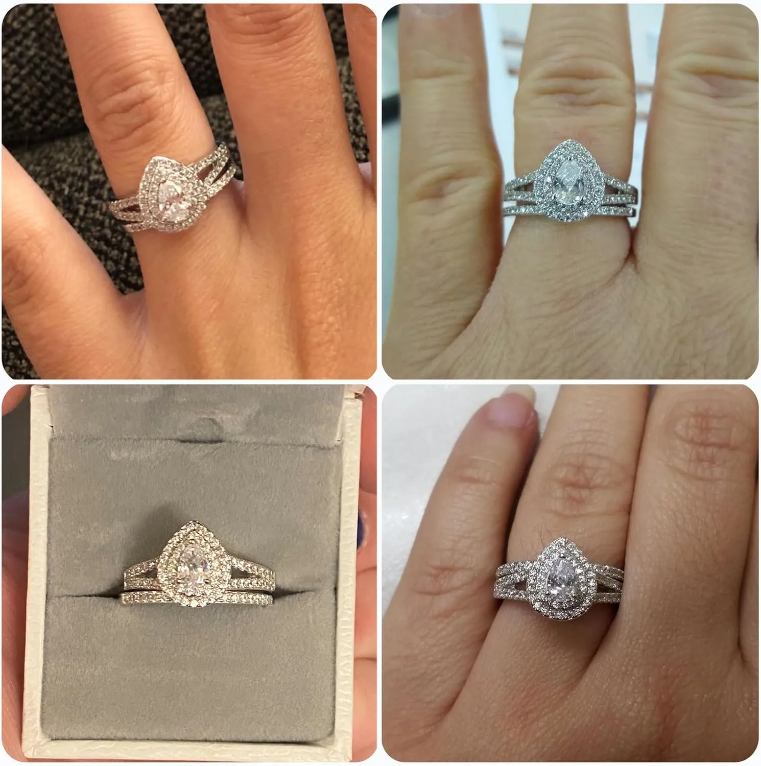 Newshe Jewellery Wedding Engagement Ring for Women Bridal Set AAAAA Cz 925 Sterling Silver 1.3Ct Pear White Size 4-13