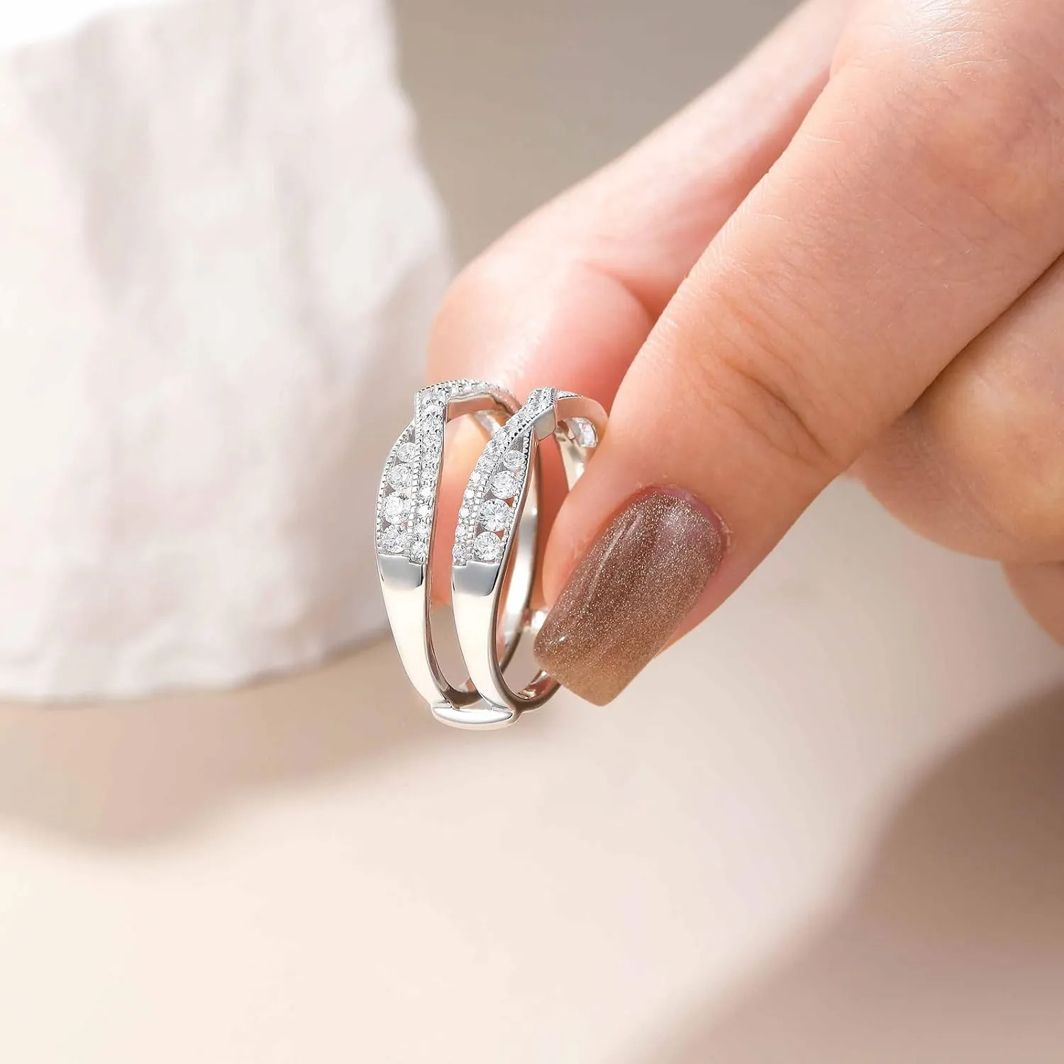 Newshe Jewellery Wedding Rings for Women AAAAA Cz Engagement Bridal Band Set 925 Sterling Silver Enhancers and Wraps Size 5-12