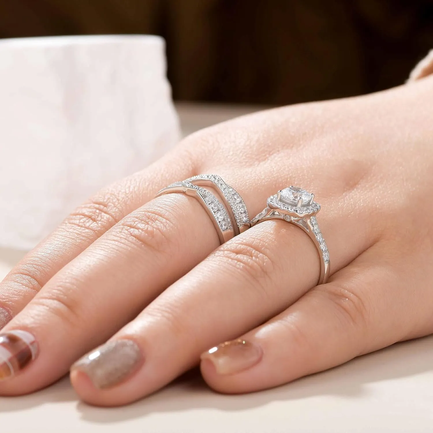 Newshe Jewellery Wedding Rings for Women AAAAA Cz Engagement Bridal Band Set 925 Sterling Silver Enhancers and Wraps Size 5-12