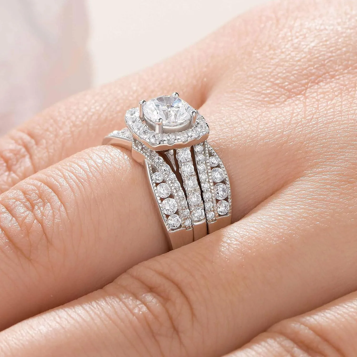 Newshe Jewellery Wedding Rings for Women AAAAA Cz Engagement Bridal Band Set 925 Sterling Silver Enhancers and Wraps Size 5-12