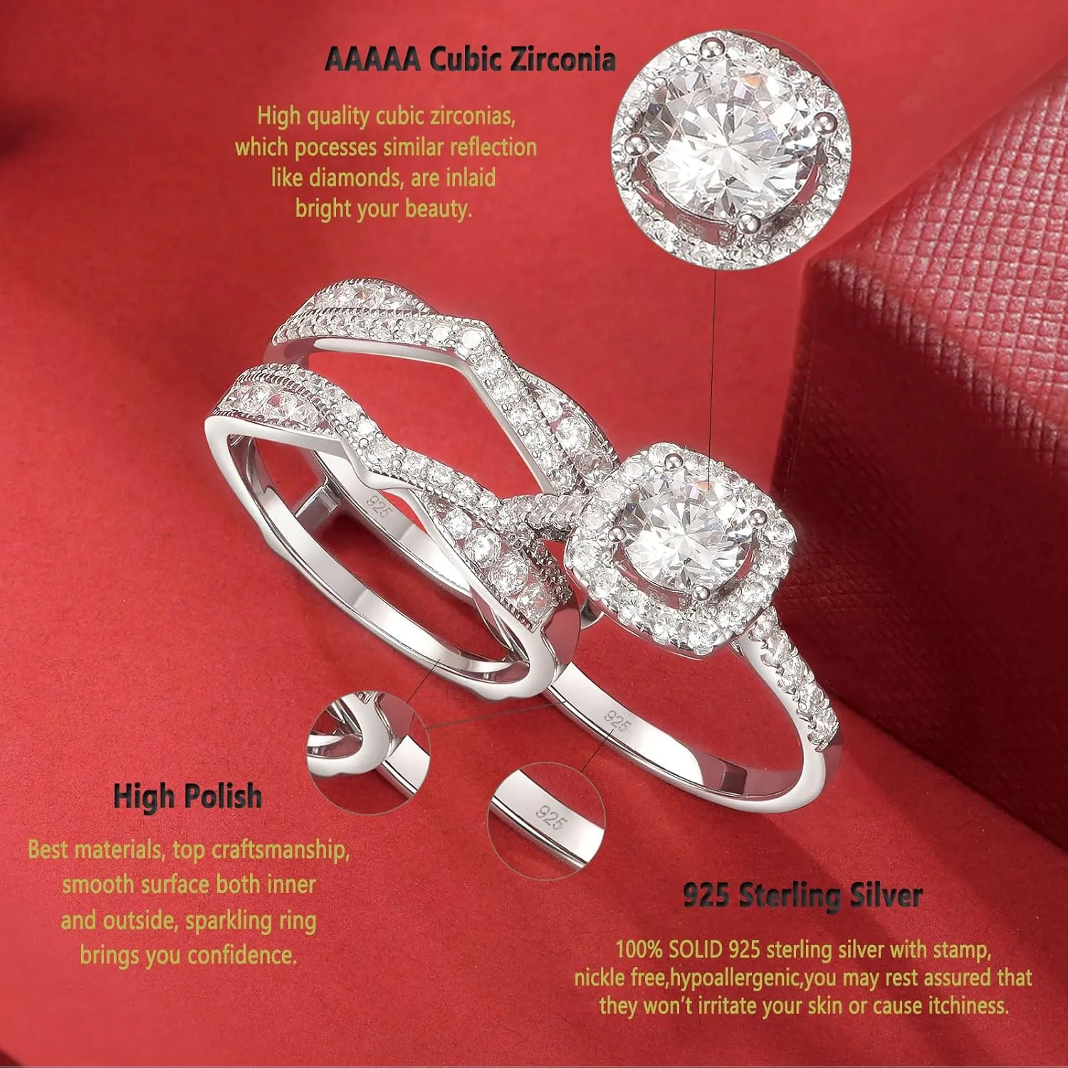 Newshe Jewellery Wedding Rings for Women AAAAA Cz Engagement Bridal Band Set 925 Sterling Silver Enhancers and Wraps Size 5-12