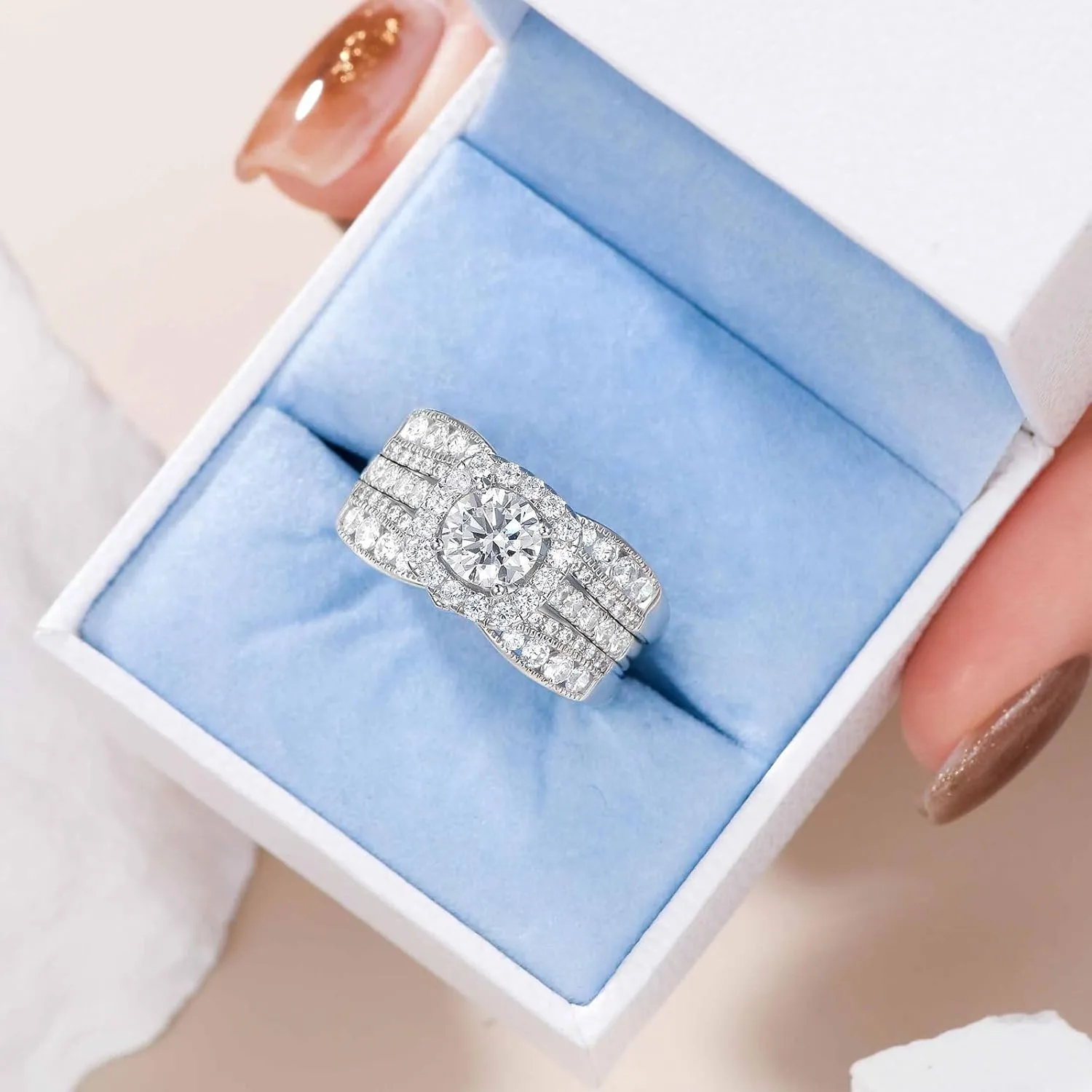 Newshe Jewellery Wedding Rings for Women AAAAA Cz Engagement Bridal Band Set 925 Sterling Silver Enhancers and Wraps Size 5-12