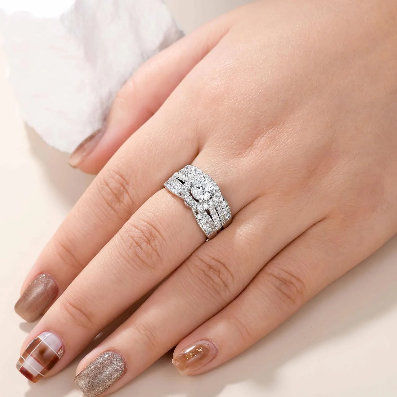 Newshe Jewellery Wedding Rings for Women AAAAA Cz Engagement Bridal Band Set 925 Sterling Silver Enhancers and Wraps Size 5-12