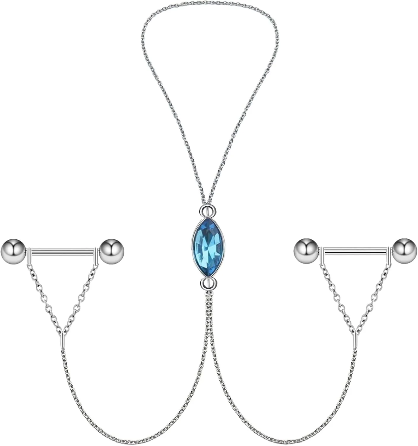 Nipple Chains Pierced Necklace 14G Barbells Nipple Rings Drizzle Dangle Body Piercing Jewelry