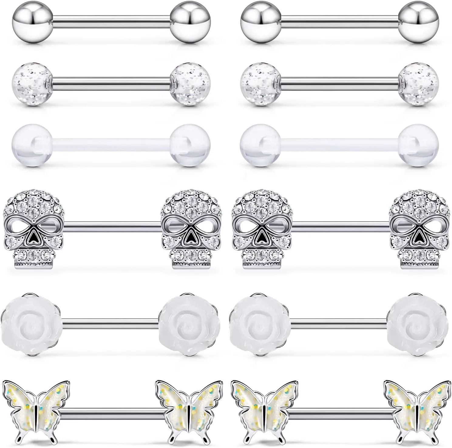 Nipple Rings for Women Nipple Piercing Jewelry 14G Nipple Rings Surgical Steel Screw Nipplerings Nipple Shield Ring Barbell Body Piercing Jewelry Set 9/16 Inch 14mm