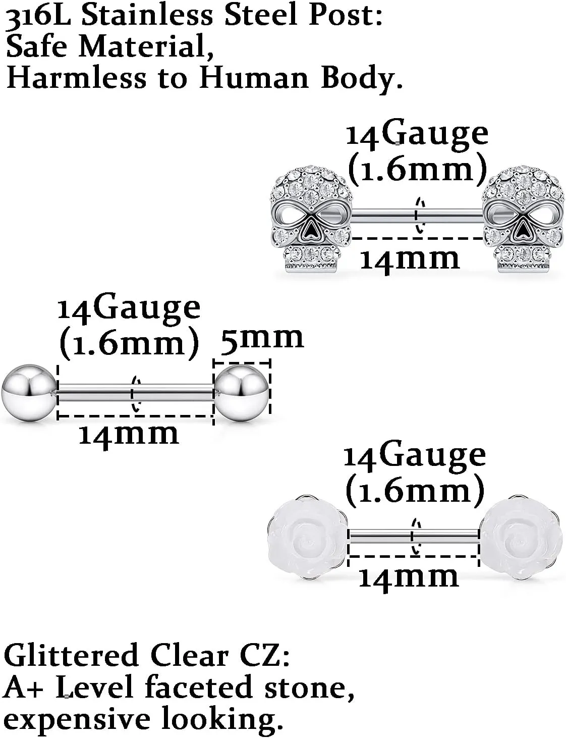 Nipple Rings for Women Nipple Piercing Jewelry 14G Nipple Rings Surgical Steel Screw Nipplerings Nipple Shield Ring Barbell Body Piercing Jewelry Set 9/16 Inch 14mm