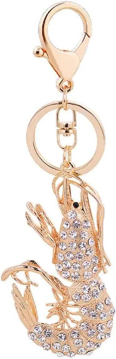 Ocean Shrimp Keychain for Women, Beach Crayfish Key Chain for Ladies, Cute Crawfish Summer Keychains, Punk Shrimp Fish Vacation Keyring, Sparkling Rhinestone Lobster Animal Keychain Accessories