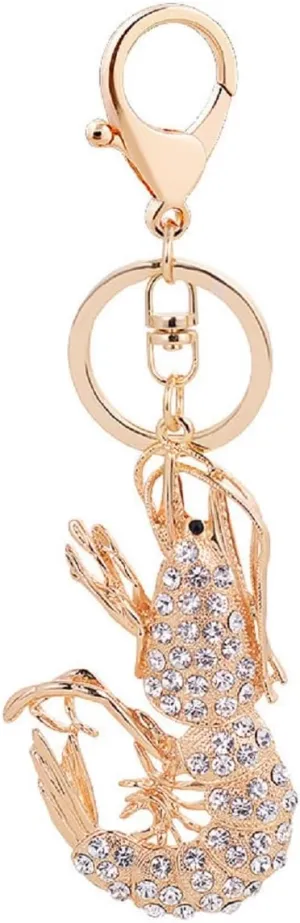Ocean Shrimp Keychain for Women, Beach Crayfish Key Chain for Ladies, Cute Crawfish Summer Keychains, Punk Shrimp Fish Vacation Keyring, Sparkling Rhinestone Lobster Animal Keychain Accessories