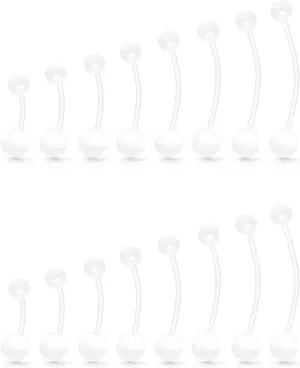 Ocptiy 14G Clear Plastic Belly Button Ring Pregnancy Belly Rings Maternity Navel Rings for Sport Pregnant Women Flexible Belly Piercing Retainer Long bar 10-38mm
