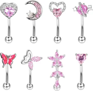 OIDEA 7PCS Eyebrow Piercing Jewelry: 16G Stainless Surgical Steel Curved Barbell Rook Eyebrow Rings Vertical Labret Lip Ring Cartilage Daith Surface Tragus Piercing Jewelry for Women Men