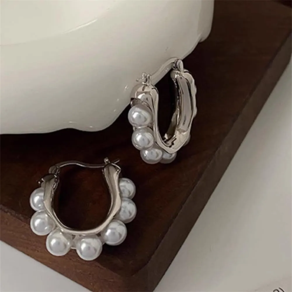 ONLYJUMP Pearl Hoop Earrings for Women Small Pearl Hoop Earrings Gold Plated Lightweight Open Large Circle Round Pearl Earrings Jewelry Birthday Gift