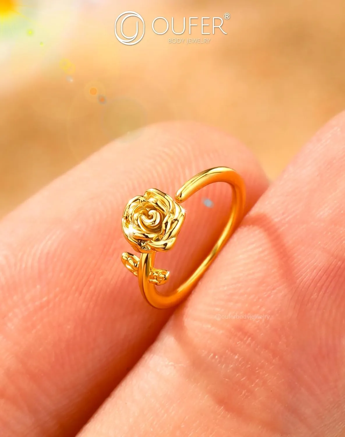 OUFER Nose Rings Flower Rose Seamless Open Nose Rings Hoops 20G, Stainless Steel Floral Nose Helix Daith Rook Tragus Piercing Jewelry for Women Men