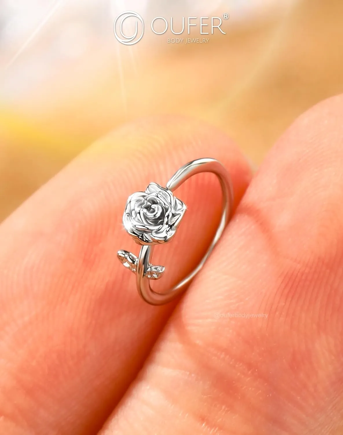 OUFER Nose Rings Flower Rose Seamless Open Nose Rings Hoops 20G, Stainless Steel Floral Nose Helix Daith Rook Tragus Piercing Jewelry for Women Men