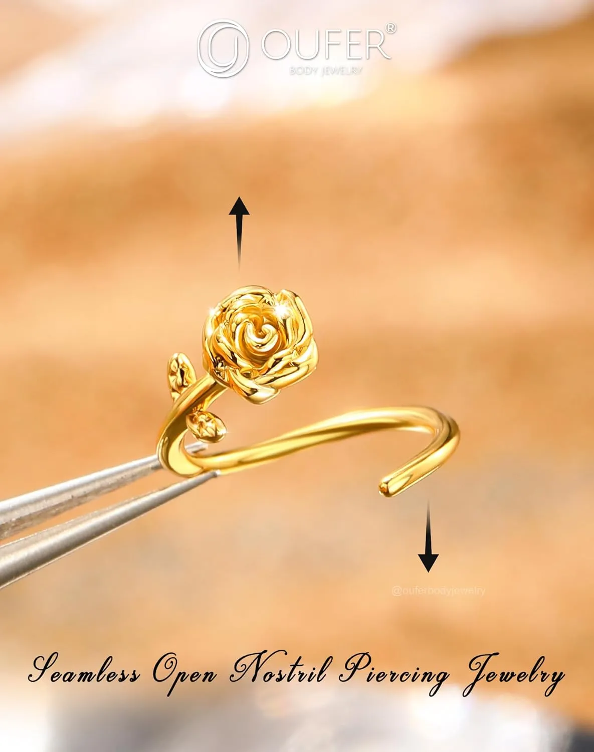 OUFER Nose Rings Flower Rose Seamless Open Nose Rings Hoops 20G, Stainless Steel Floral Nose Helix Daith Rook Tragus Piercing Jewelry for Women Men