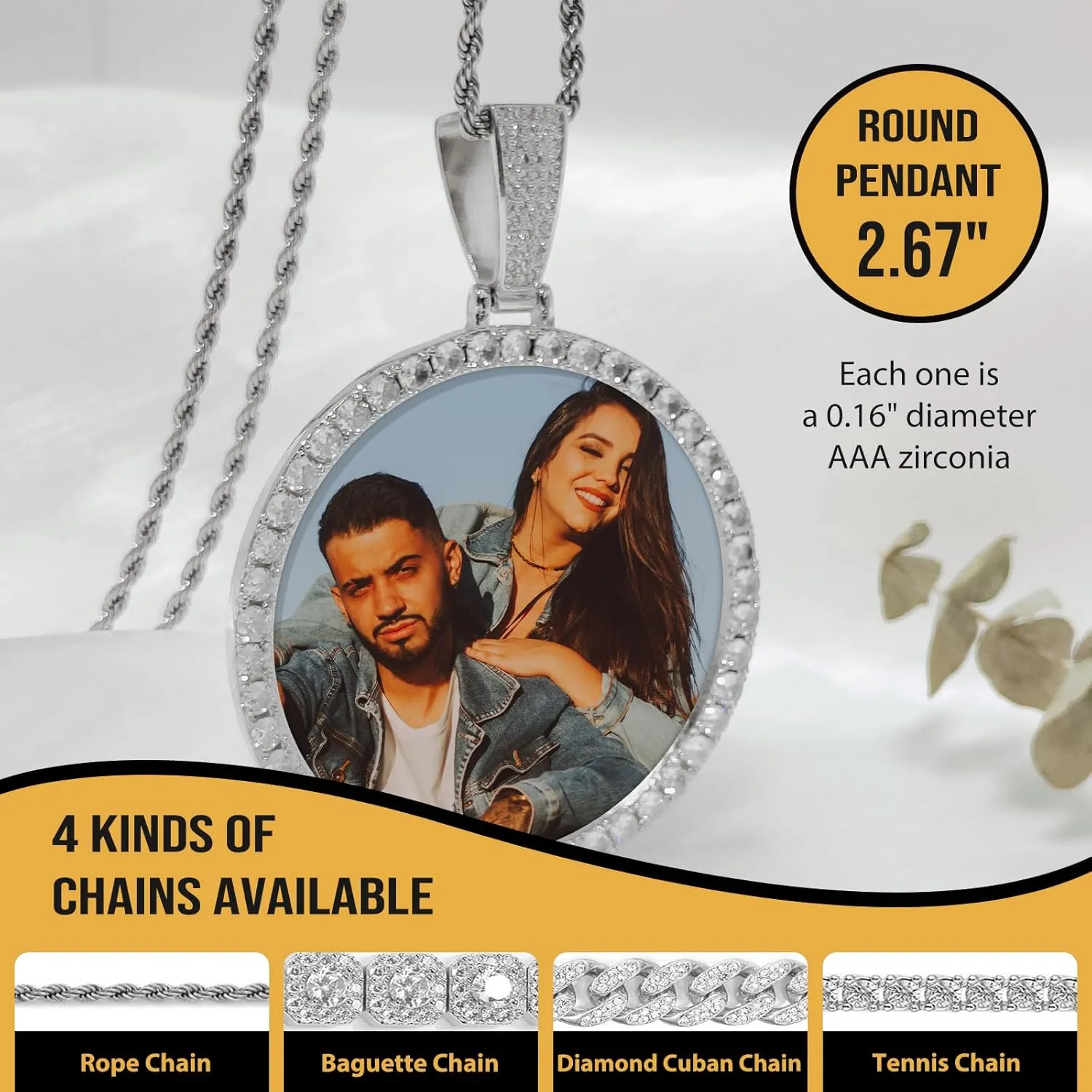 Oversize Pendant Custom Big Circle Chain for Men Women Personalized Large Photo Necklace Customized Memorial Necklace with Picture Hip Hop Jewelry Gifts