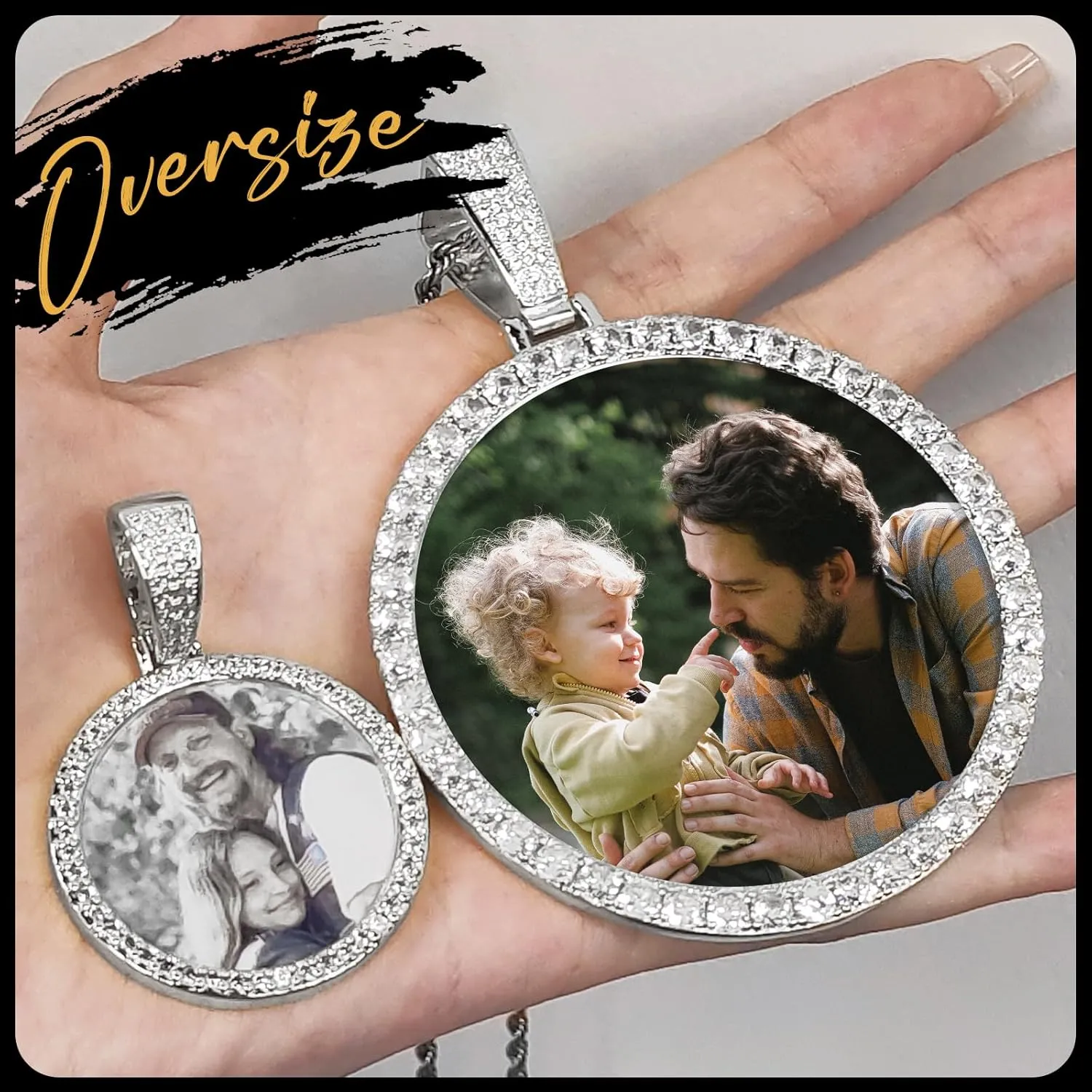 Oversize Pendant Custom Big Circle Chain for Men Women Personalized Large Photo Necklace Customized Memorial Necklace with Picture Hip Hop Jewelry Gifts