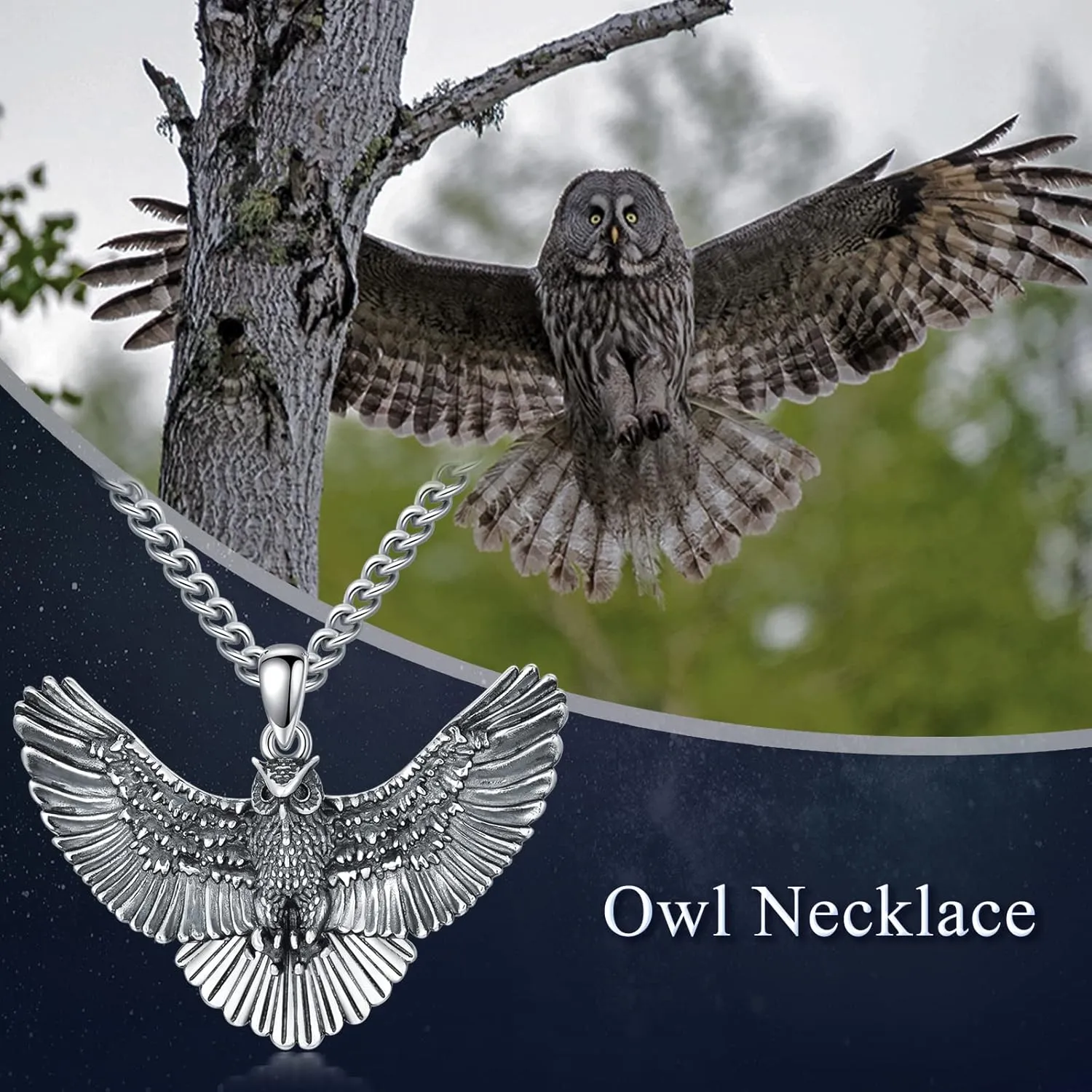 Owl Eagle Necklace 925 Sterling Silver Oxidation Owl Eagle Pendant Animal Jewelry Mothers Day Fathers Day Birthday Gifts for Men Women Dad Son