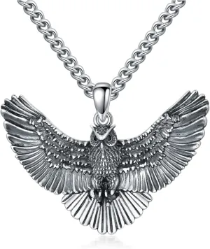 Owl Eagle Necklace 925 Sterling Silver Oxidation Owl Eagle Pendant Animal Jewelry Mothers Day Fathers Day Birthday Gifts for Men Women Dad Son