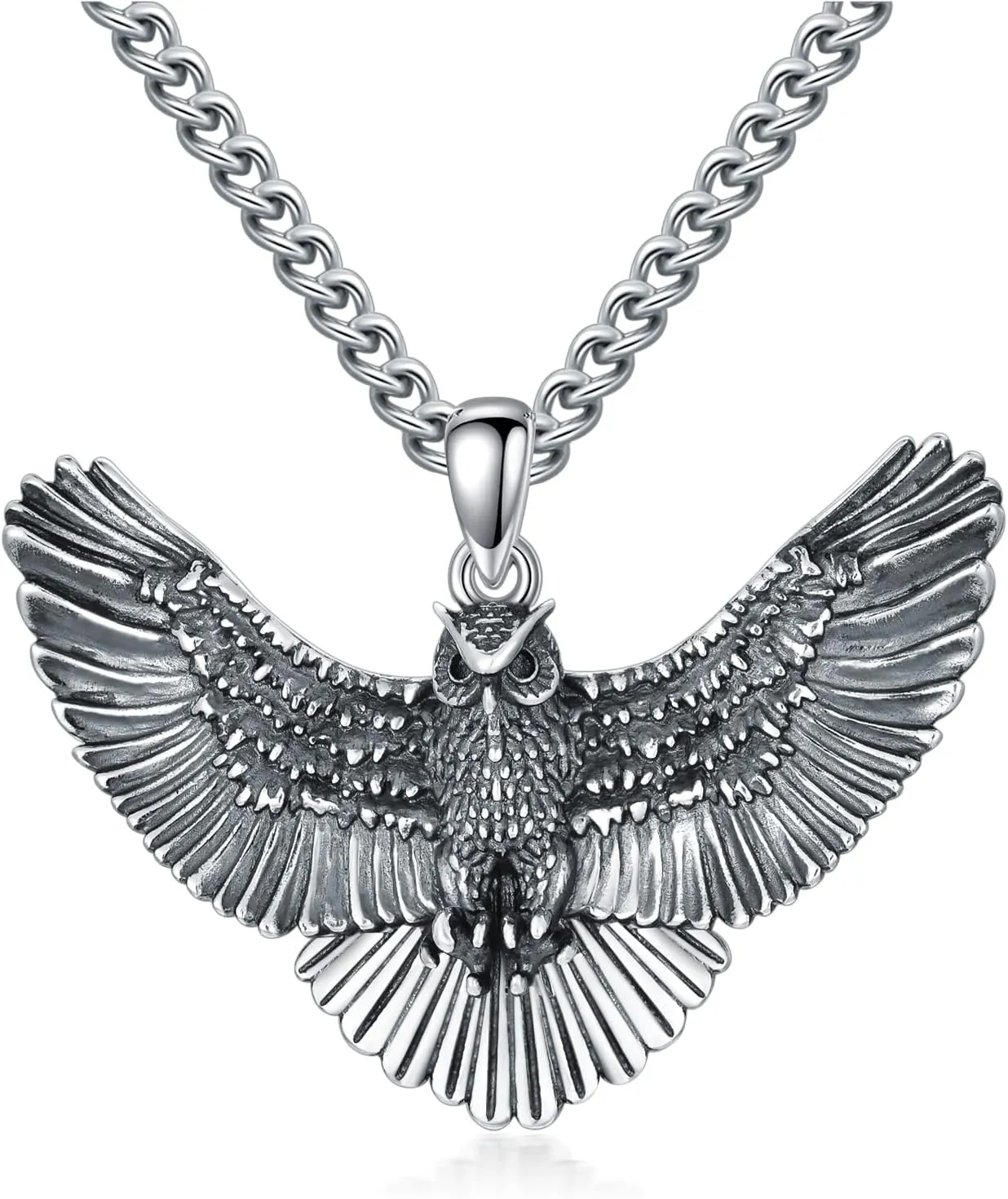 Owl Eagle Necklace 925 Sterling Silver Oxidation Owl Eagle Pendant Animal Jewelry Mothers Day Fathers Day Birthday Gifts for Men Women Dad Son
