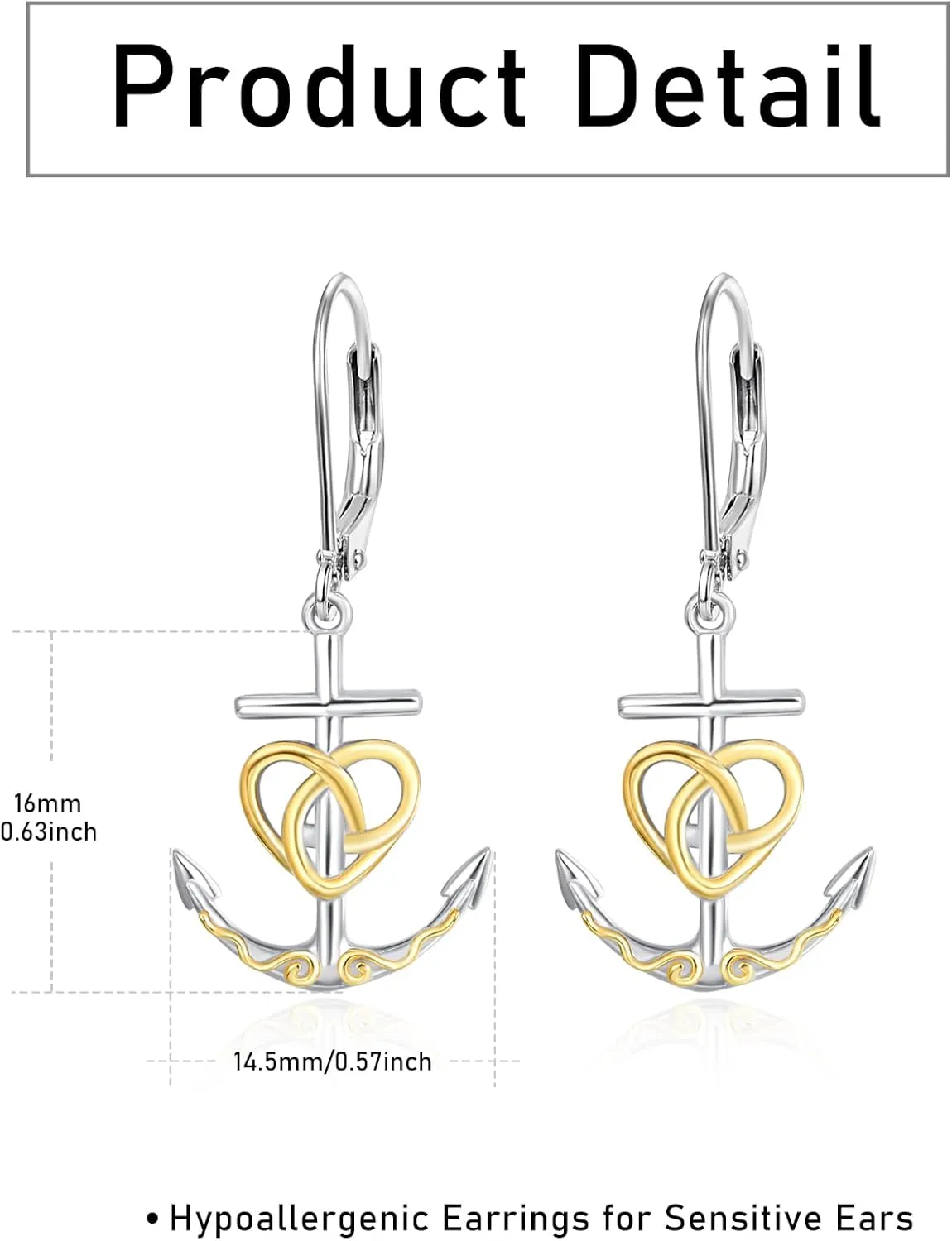Palpitate Anchor Earrings Dangle Sterling Silver Dangling Earrings for Women Mather day Jewelry Gifts