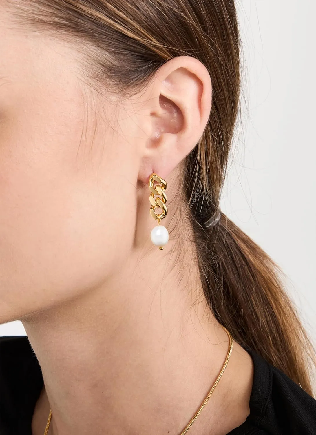 PANSTAR Lightweight 18K Gold Plated AAA Pearl Drop Earrings for Women, Gold Vermeil Freshwater Pearls Dangle Earrings, Classic Design