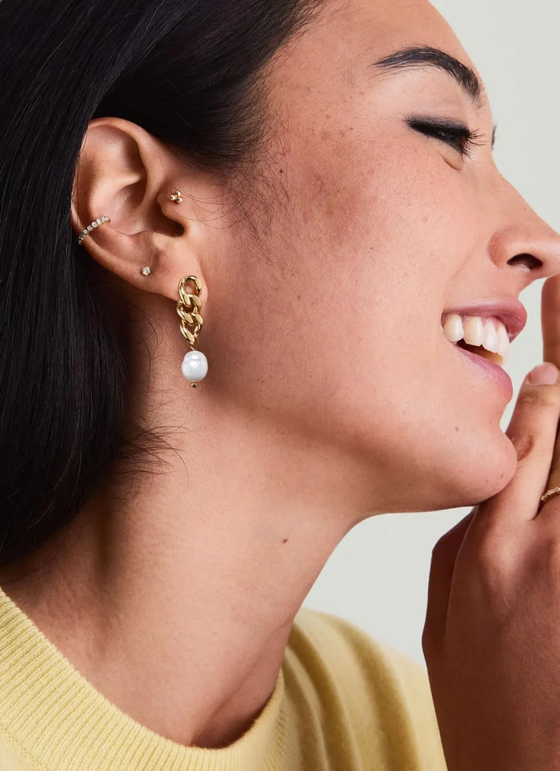 PANSTAR Lightweight 18K Gold Plated AAA Pearl Drop Earrings for Women, Gold Vermeil Freshwater Pearls Dangle Earrings, Classic Design