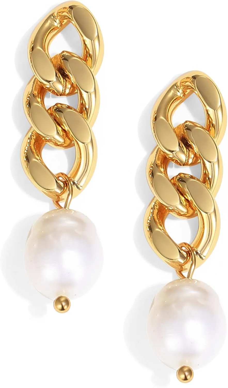 PANSTAR Lightweight 18K Gold Plated AAA Pearl Drop Earrings for Women, Gold Vermeil Freshwater Pearls Dangle Earrings, Classic Design