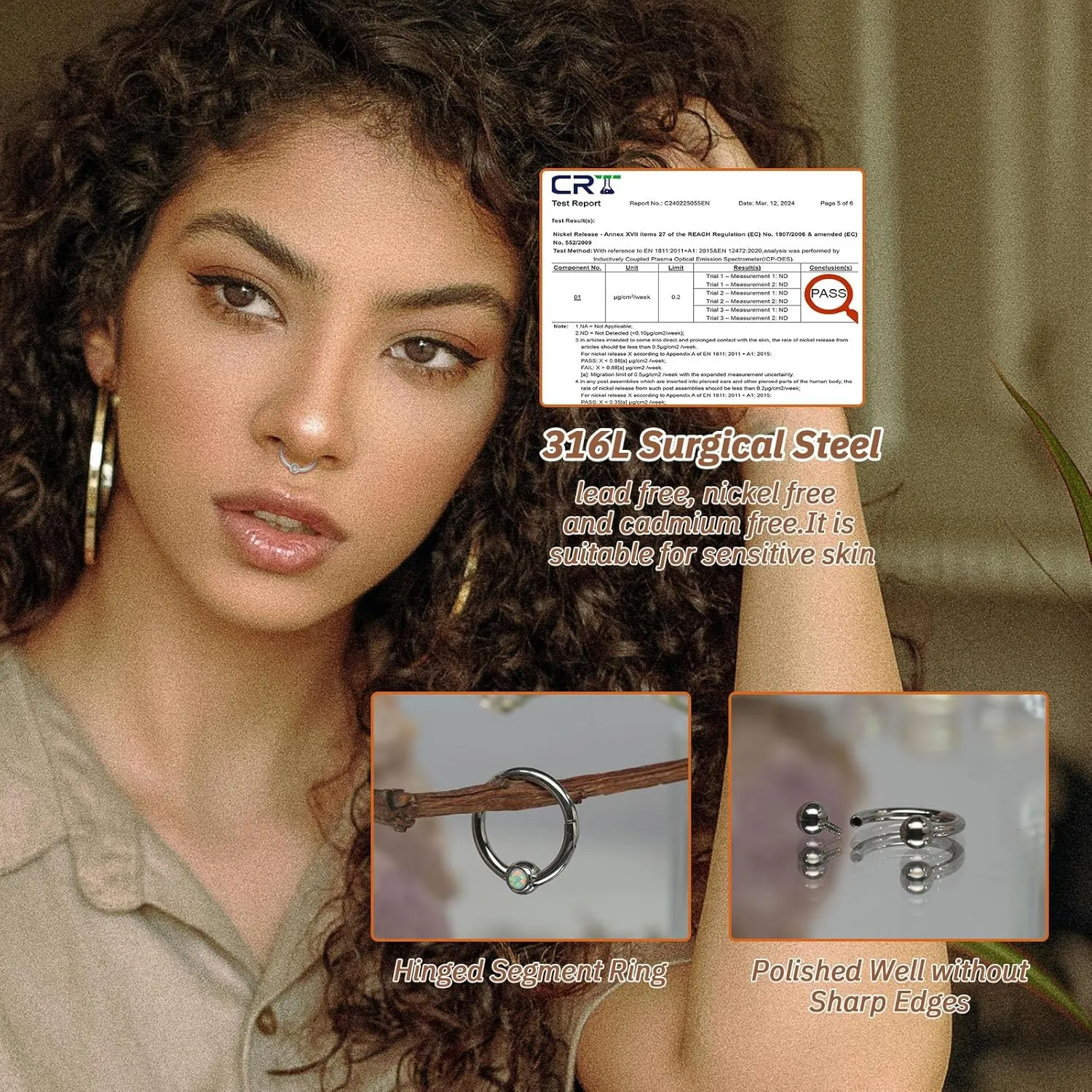 PEAKLINK 8PCS Horseshoe Septum Rings 16G Nose Hoop Rings Daith Earrings Surgical Steel Conch Cartilage Helix Hoop Earring Tragus Rook Lip Piercing Jewelry 8mm 10mm