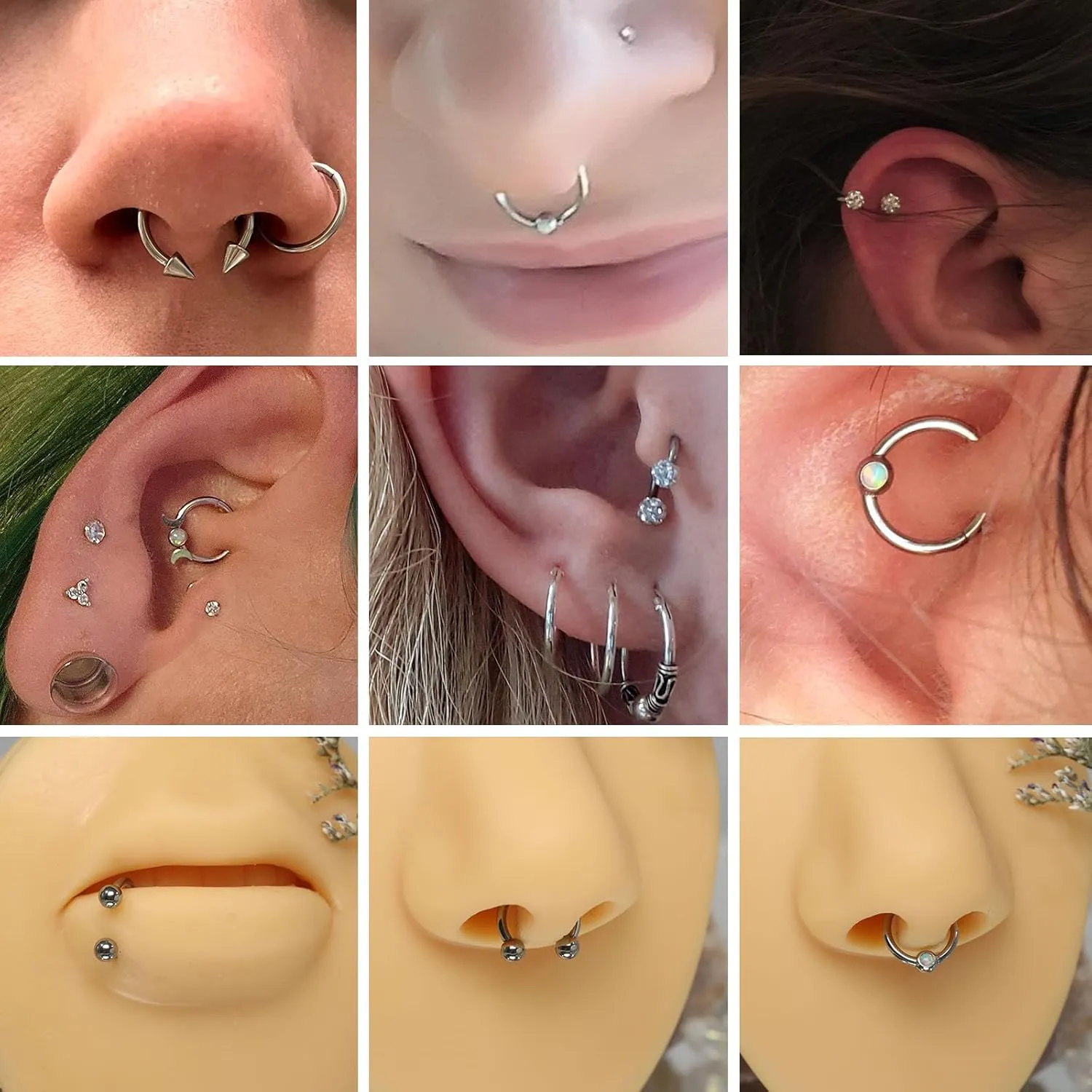 PEAKLINK 8PCS Horseshoe Septum Rings 16G Nose Hoop Rings Daith Earrings Surgical Steel Conch Cartilage Helix Hoop Earring Tragus Rook Lip Piercing Jewelry 8mm 10mm